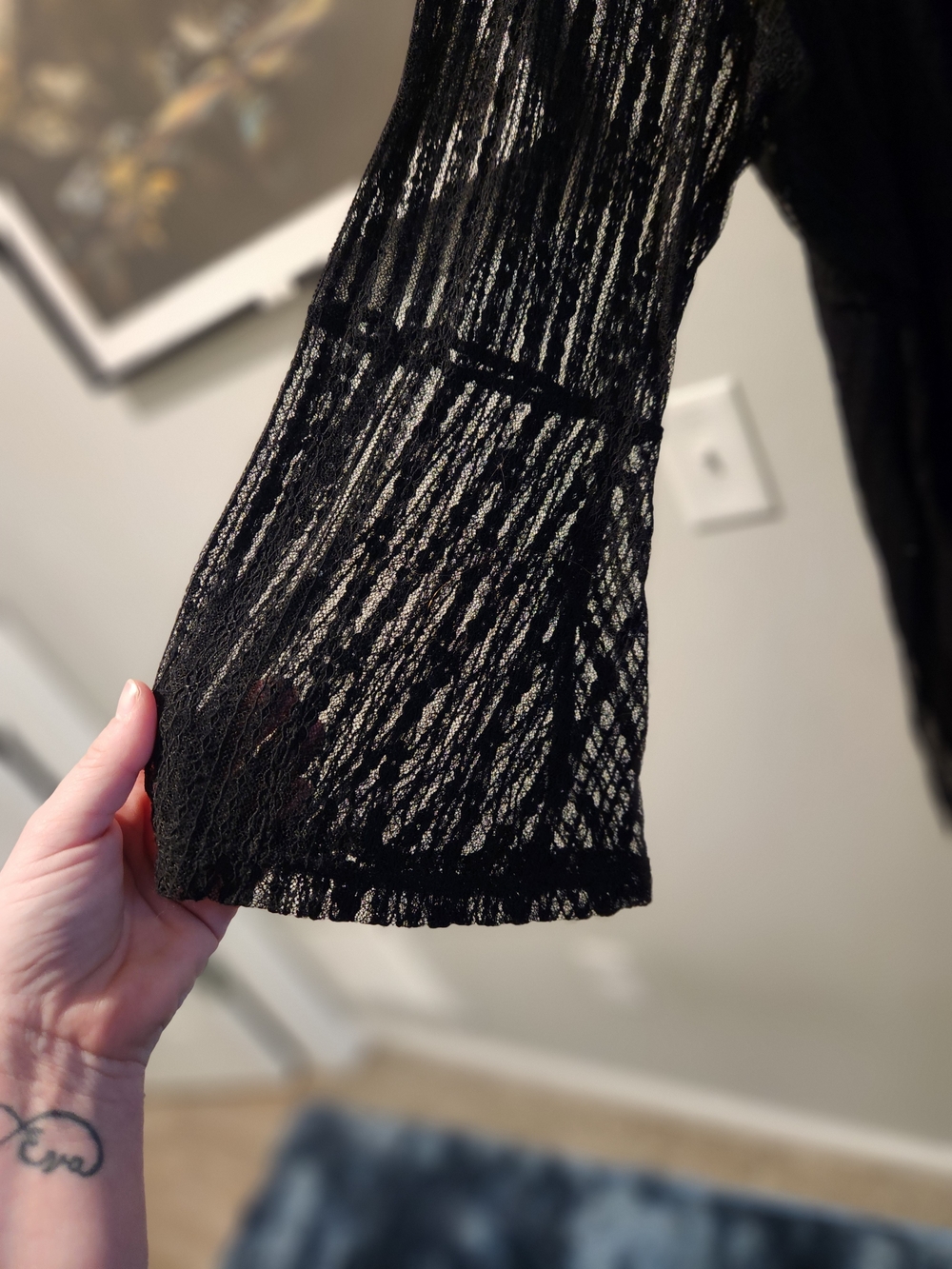 BloomChic Black Lace Maxi Dress with Sheer Long Sleeves - Picture 2 of 3